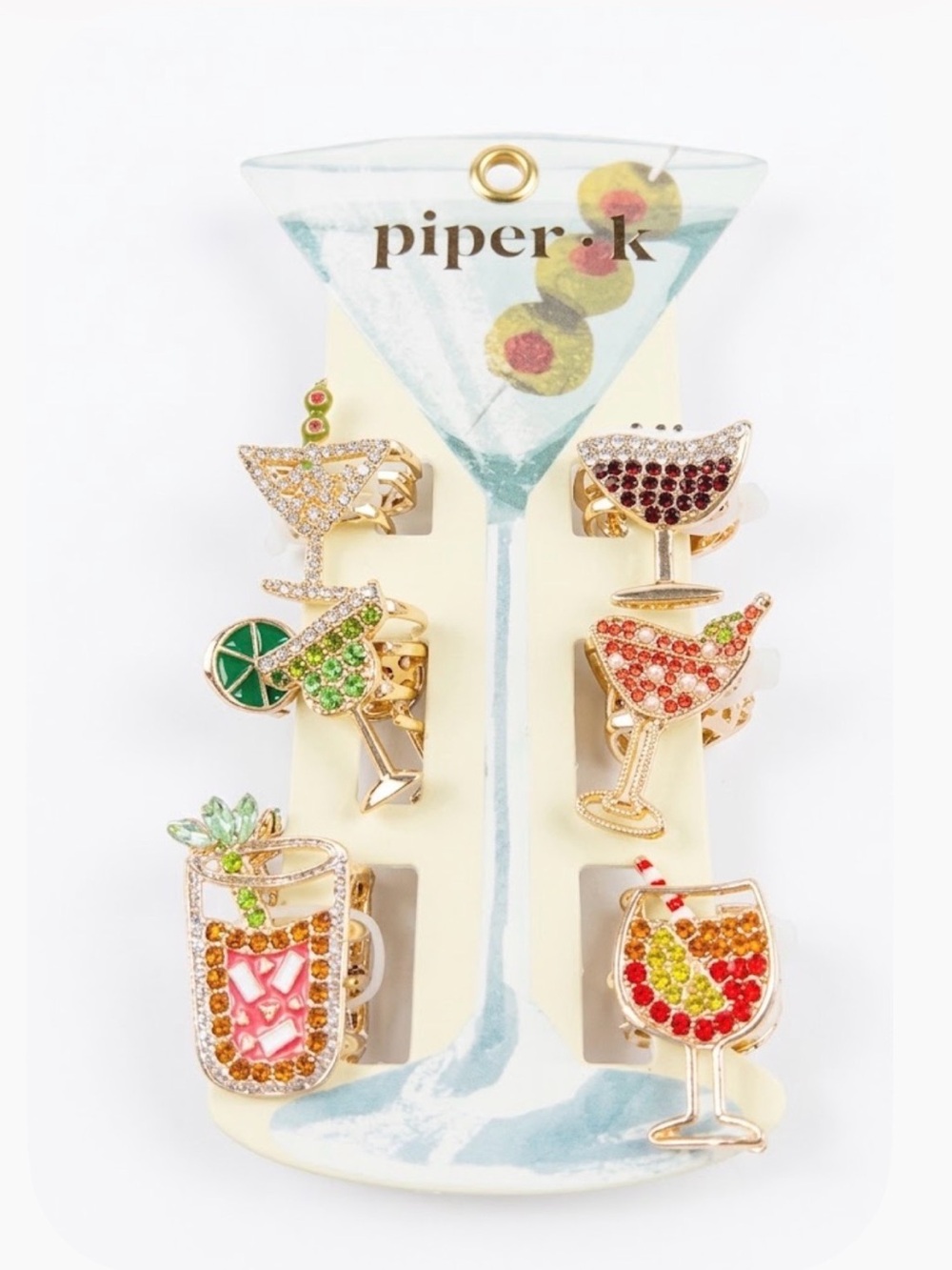 NWT ⚜️🍸⚜️ Piper K Cocktails Metal Claw Hair Clip Set of 6!